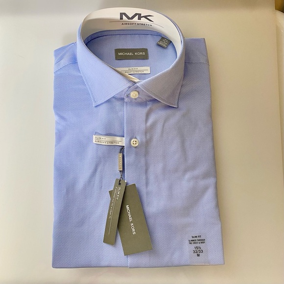 Michael Kors Slim Fit Airsoft Dress Shirt 
15.5 - 32/33 M Powder Blue NWT - Picture 1 of 8